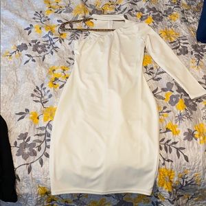 White off the shoulder ,turtle neck dress